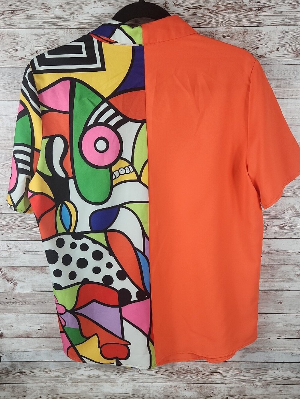 SHEIN Orange Mixed-Print Button Down Shirt - Picture 3 of 7